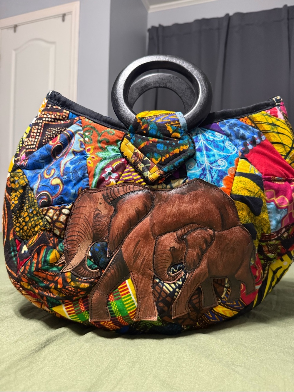 Boho Patchwork Elephant Tote Bag in Multicolor
